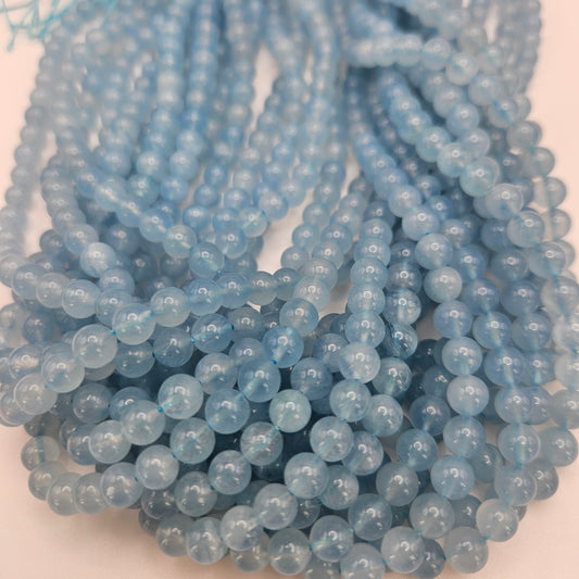 6mm A+ Aquamarine Round Bead Strand.