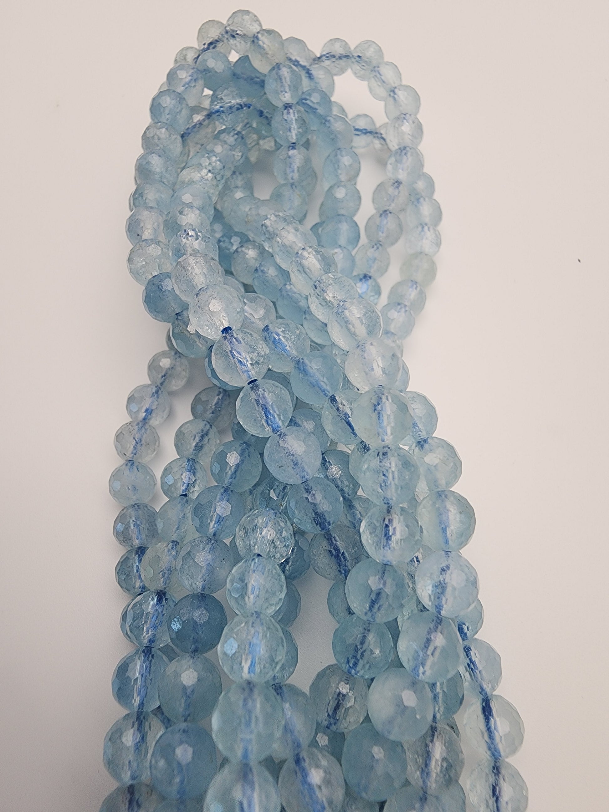 6mm Aquamarine Faceted Bead Strand.