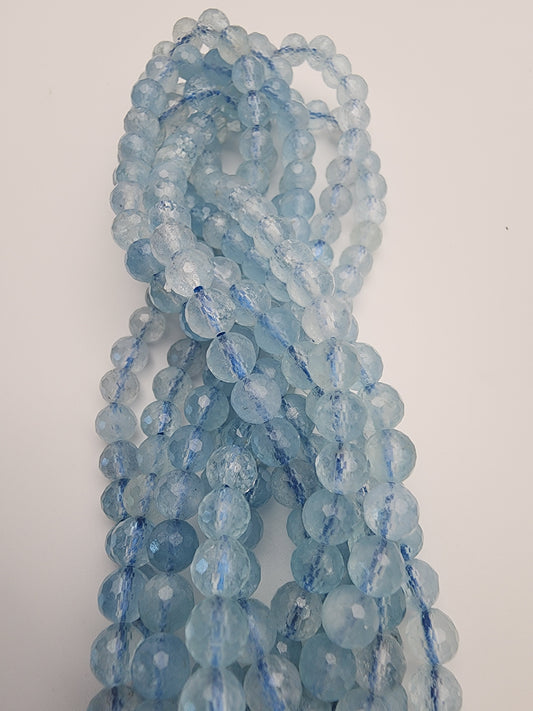 6mm Aquamarine Faceted Bead Strand.