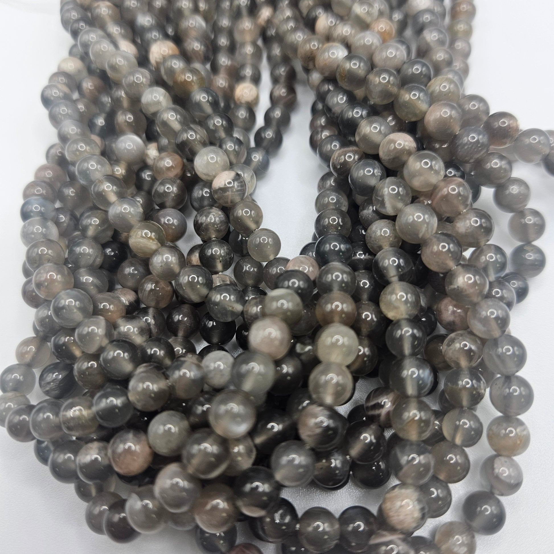 6mm Black Moonstone Round Bead Strand.