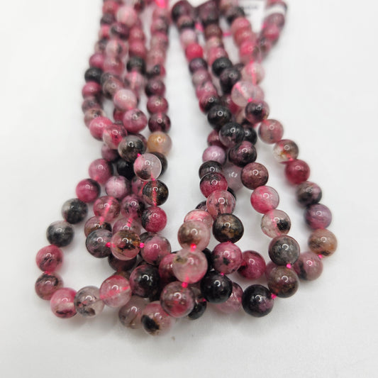 6mm Black Rose Rhodonite Round Bead Strand.