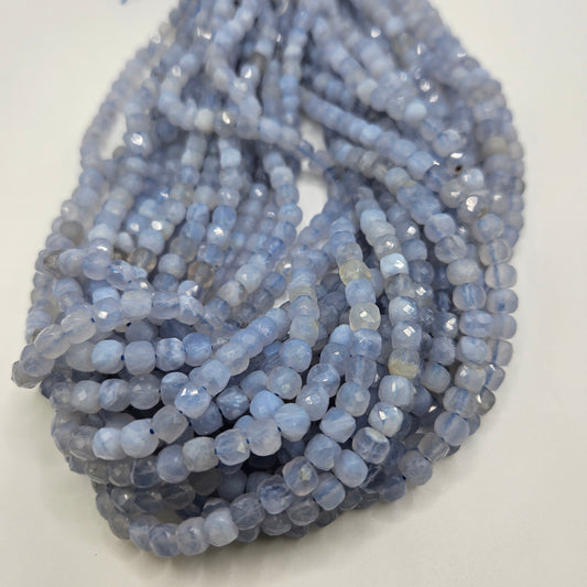 6mm Blue Lace Agate Cube Bead Strand.