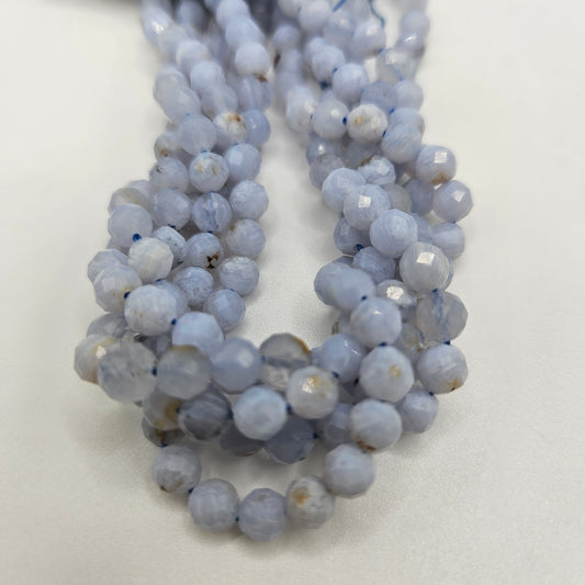 6mm Blue Lace Agate Faceted Bead Strand.