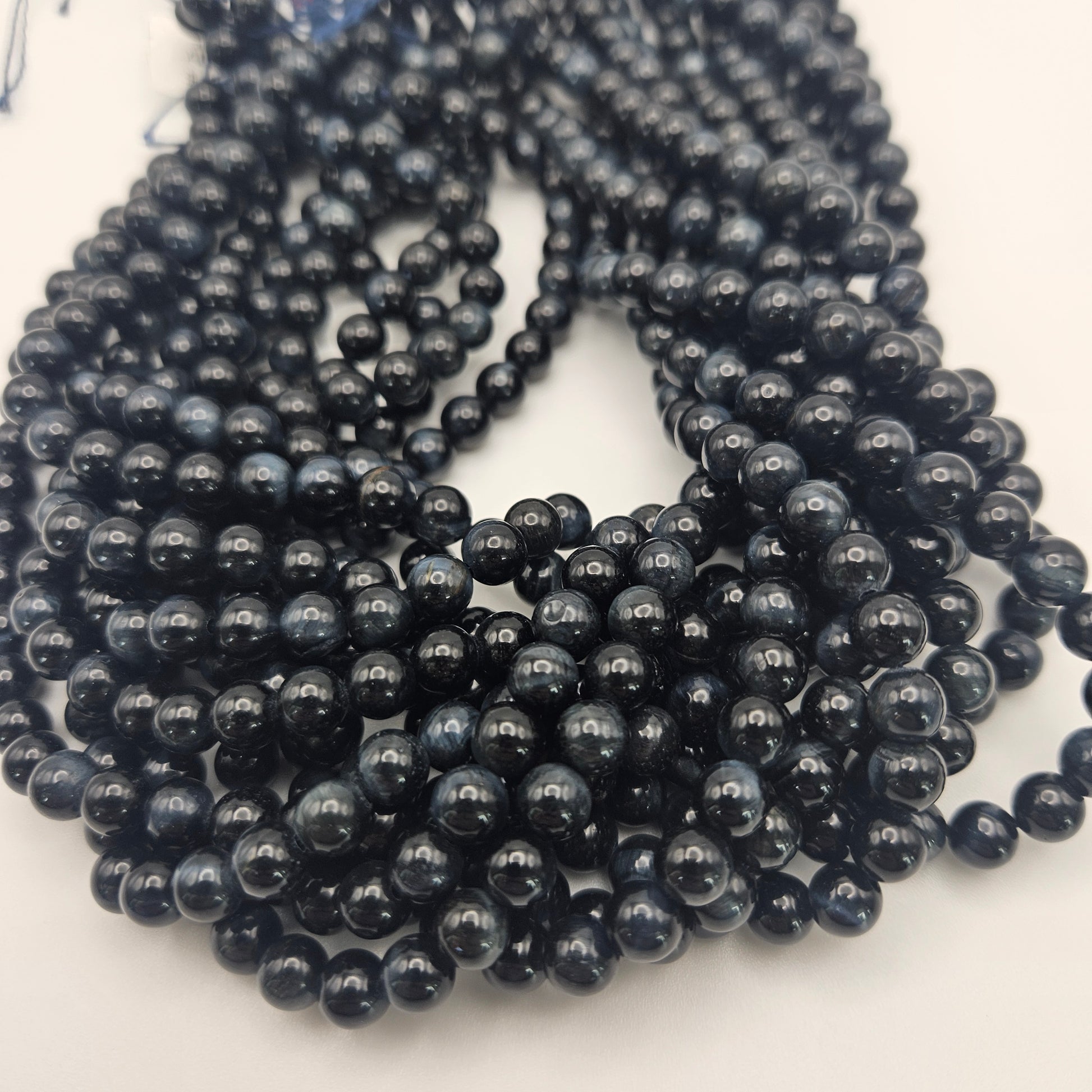 6mm Blue Tigers Eye Round Bead Strand.