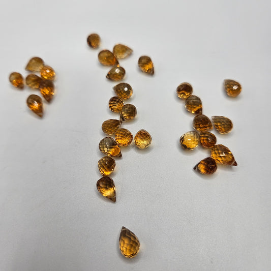 6mm Citrine Drop Faceted Single.