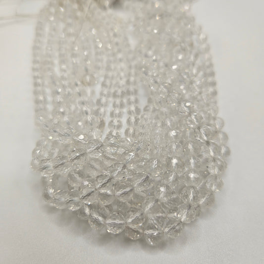 6mm Clear Quartz Faceted Round Bead Strand.