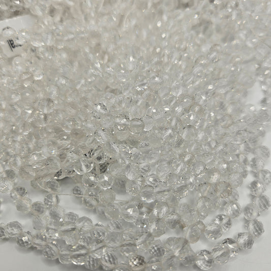 6mm Clear Quartz Faceted Top Drill Bead Strand.