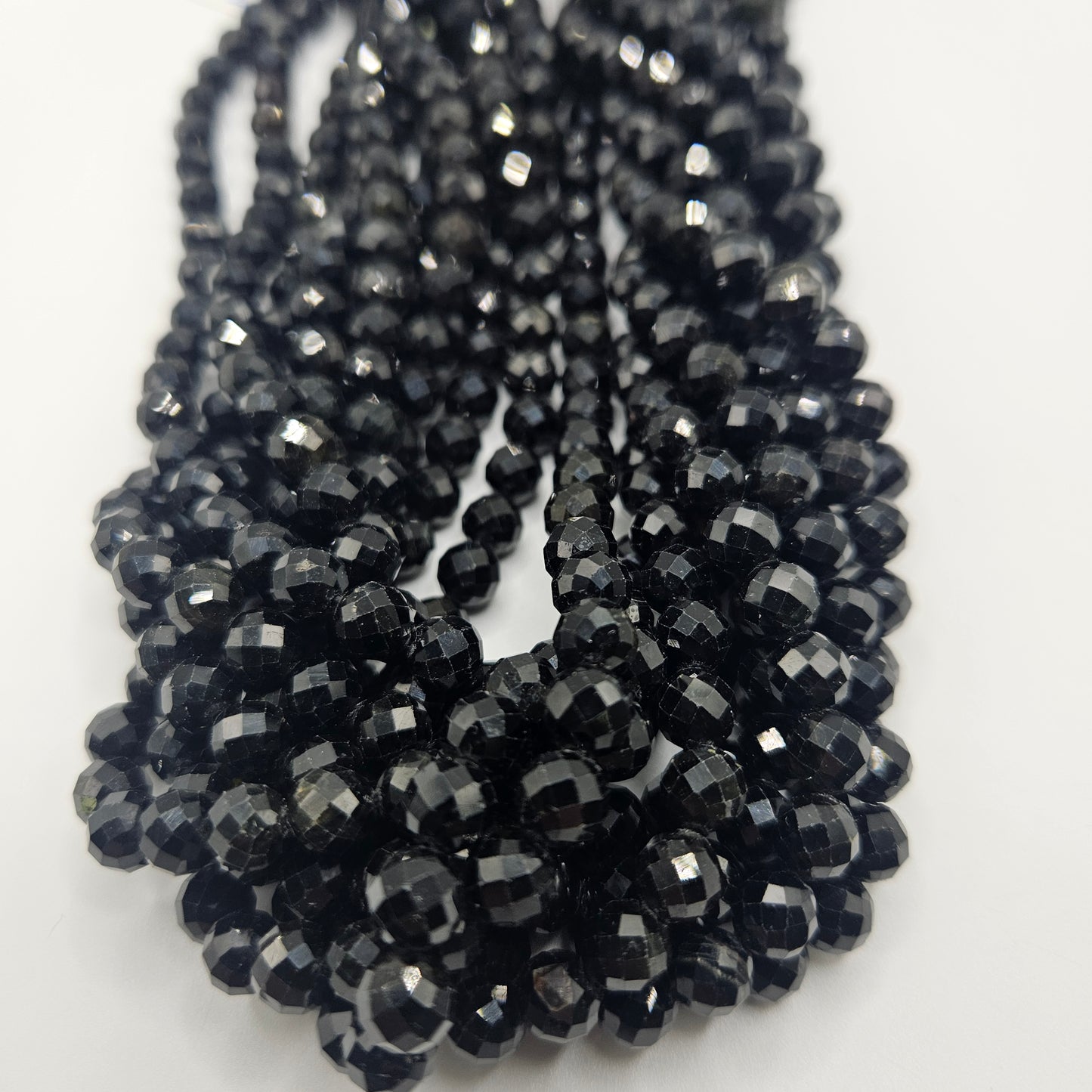 6mm Faceted Black Spinel Bead Strand.
