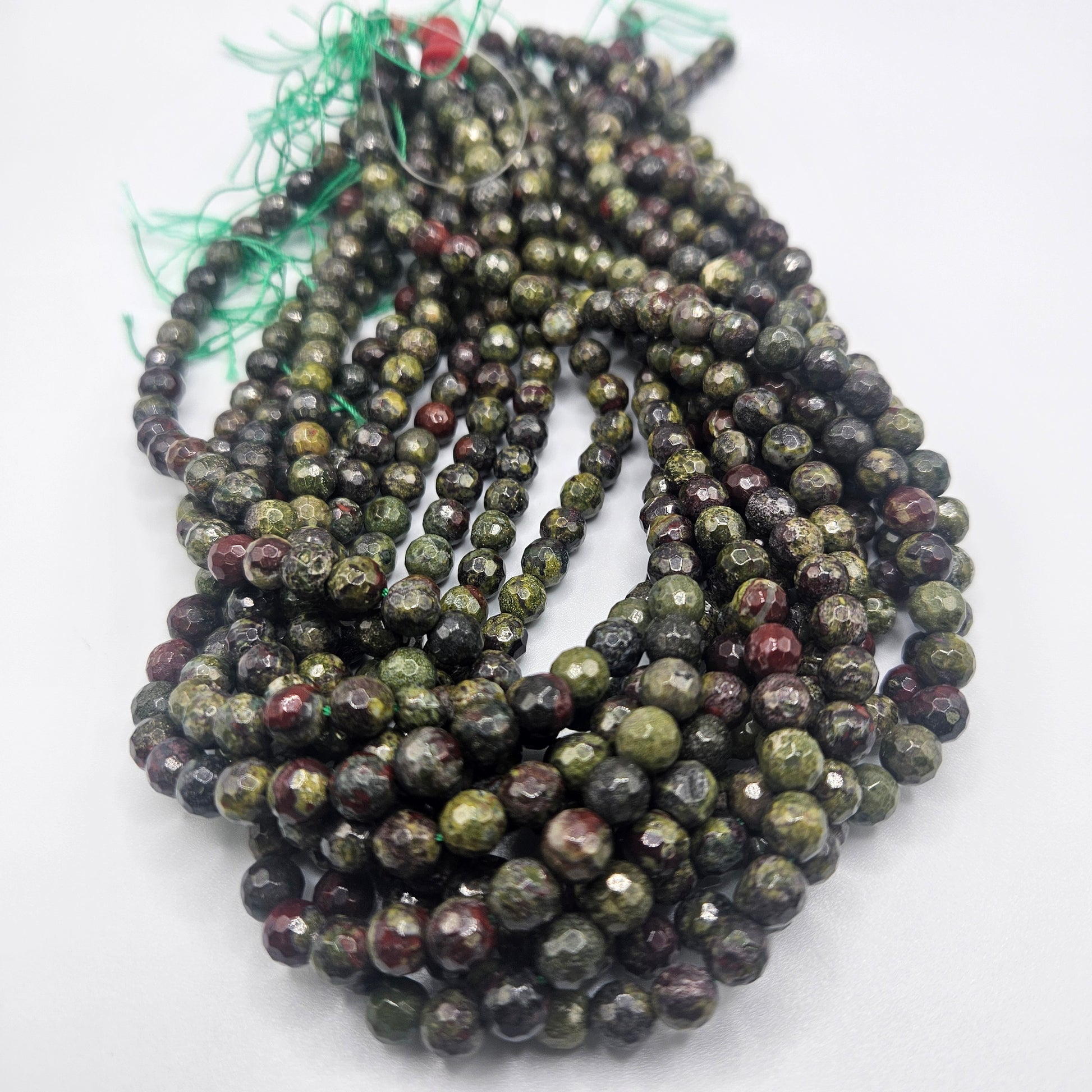 6mm Faceted Dragon Blood Jasper Round Bead Strand.