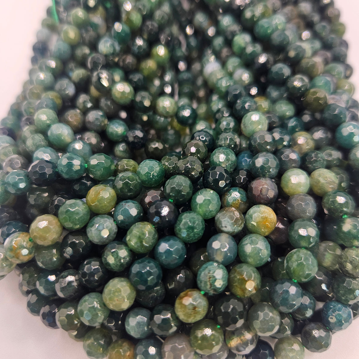 6mm Faceted Moss Agate Bead Strand.