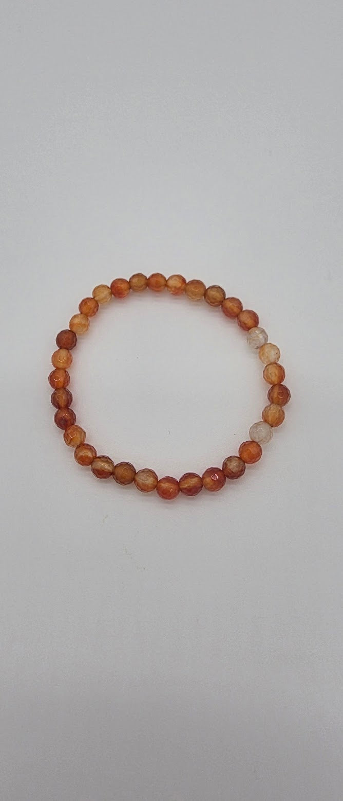 6mm Faceted Orange Agate Stretch Bracelet.