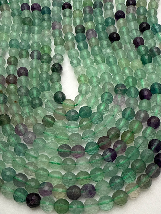 6mm Fluorite Faceted Round Beads