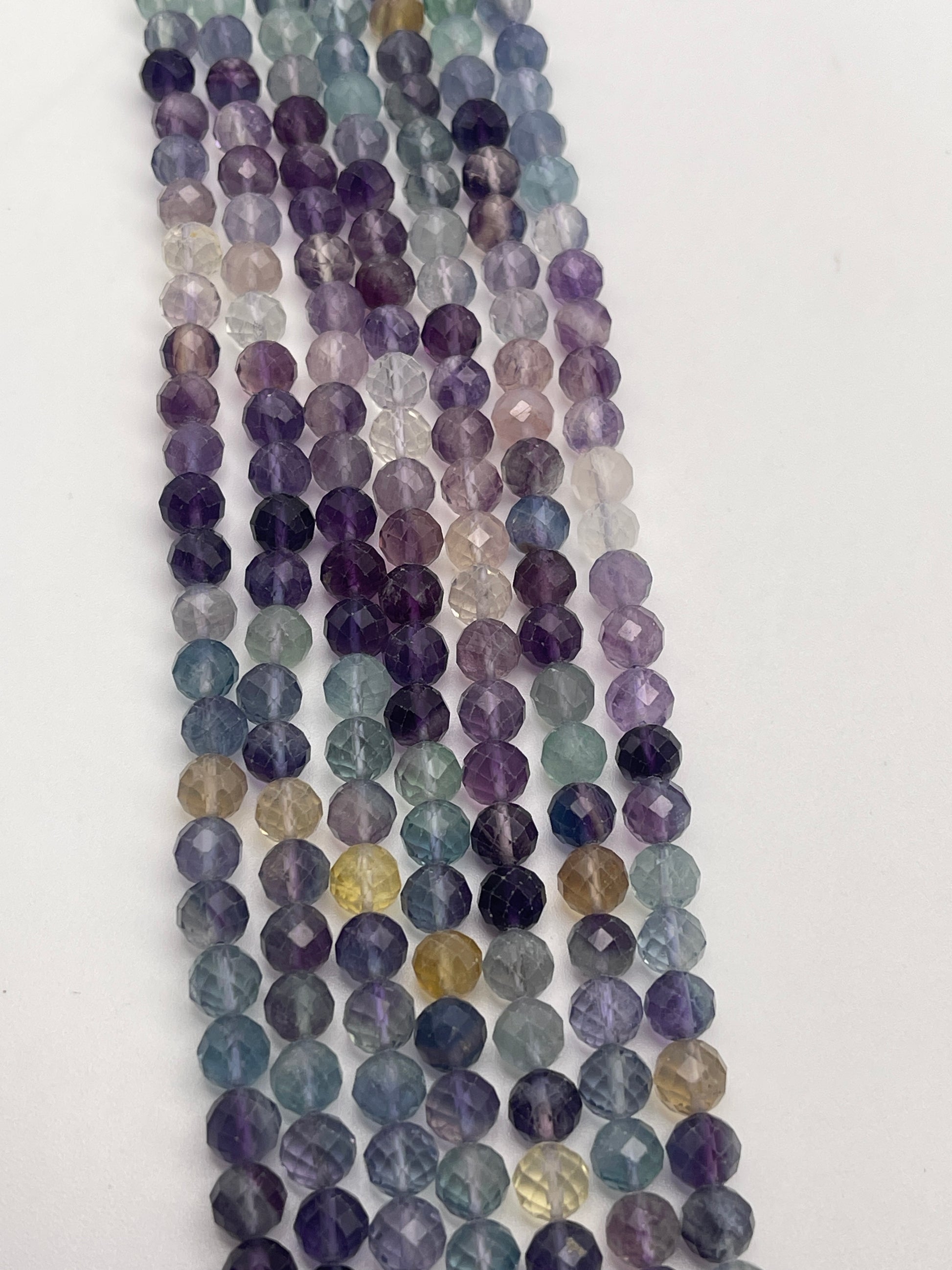 6mm Fluorite Faceted Round Bead Strand.