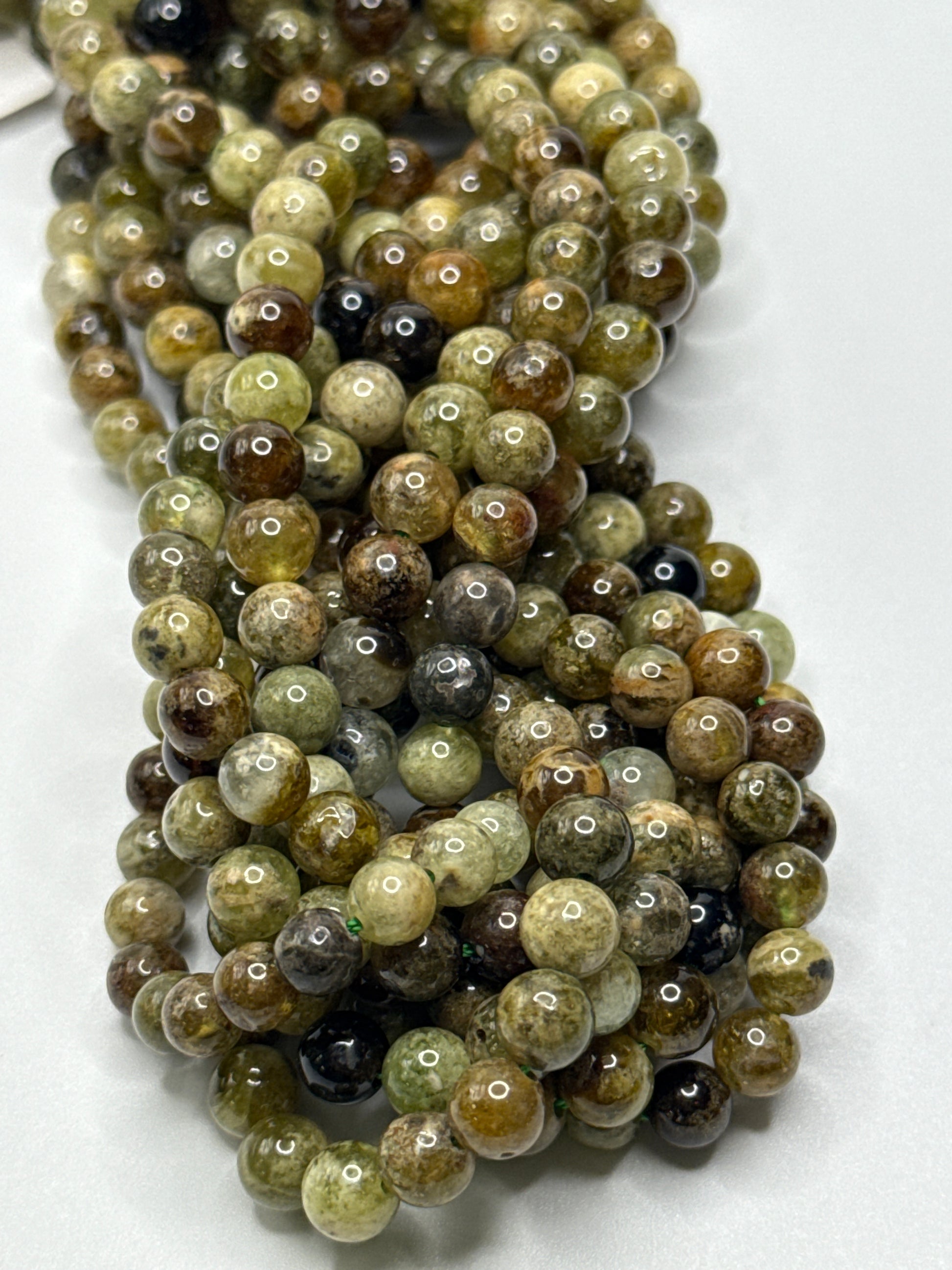 6mm Green Garnet Round Beads.