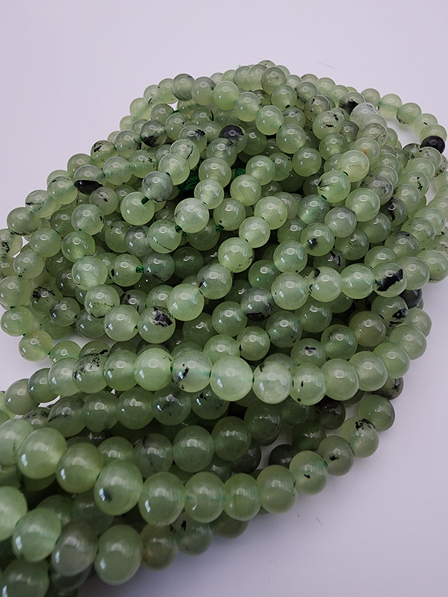 6mm Green Prehnite Round Bead Strand.