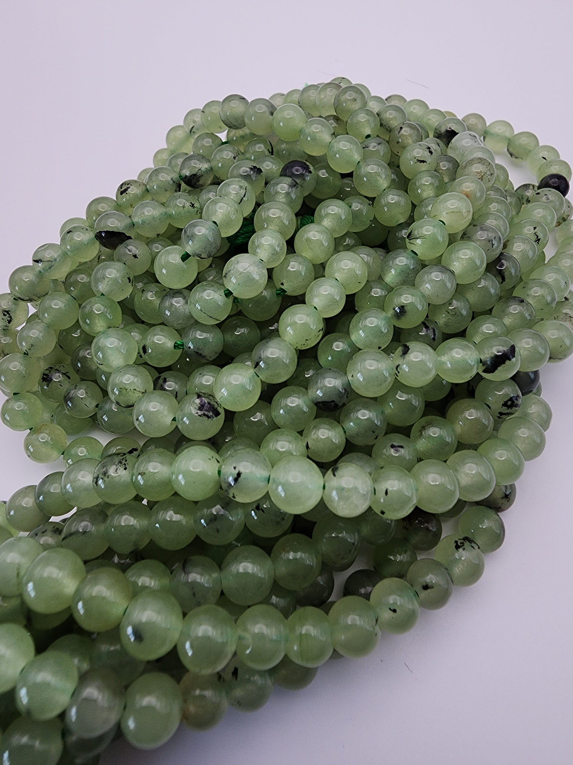 6mm Green Prehnite Round Bead Strand.