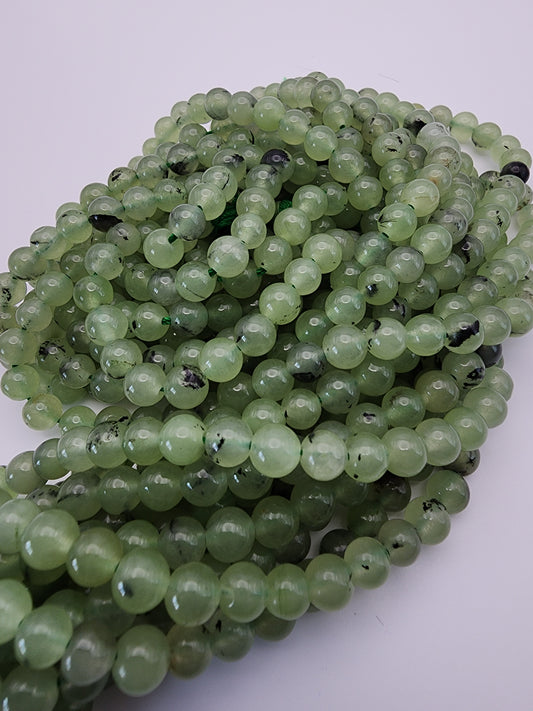 6mm Green Prehnite Round Bead Strand.