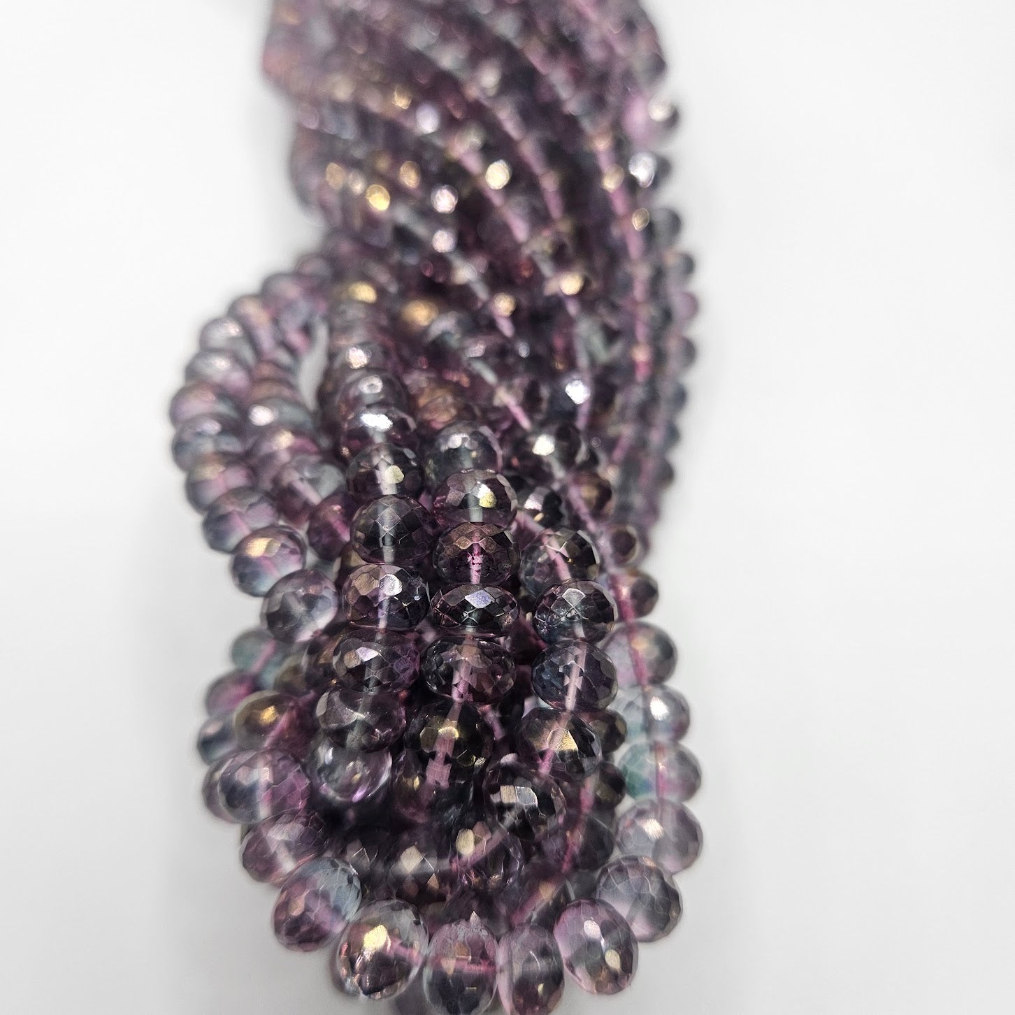6mm Mystic Aura Quartz Faceted Strand.