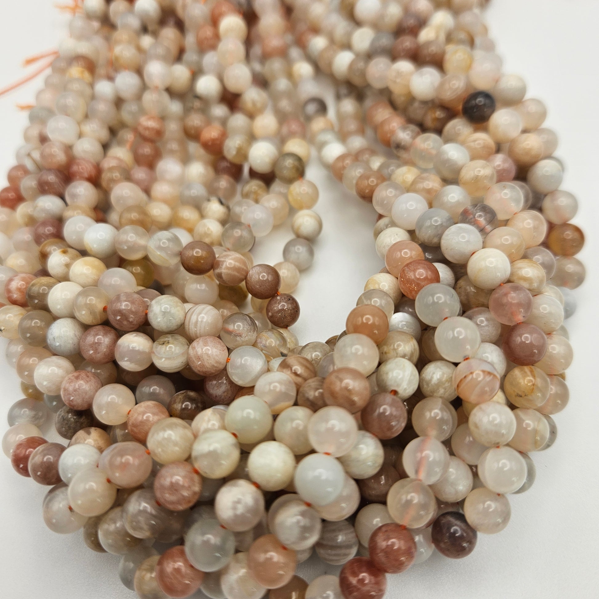 6mm Peach Moonstone Round Bead Strand.