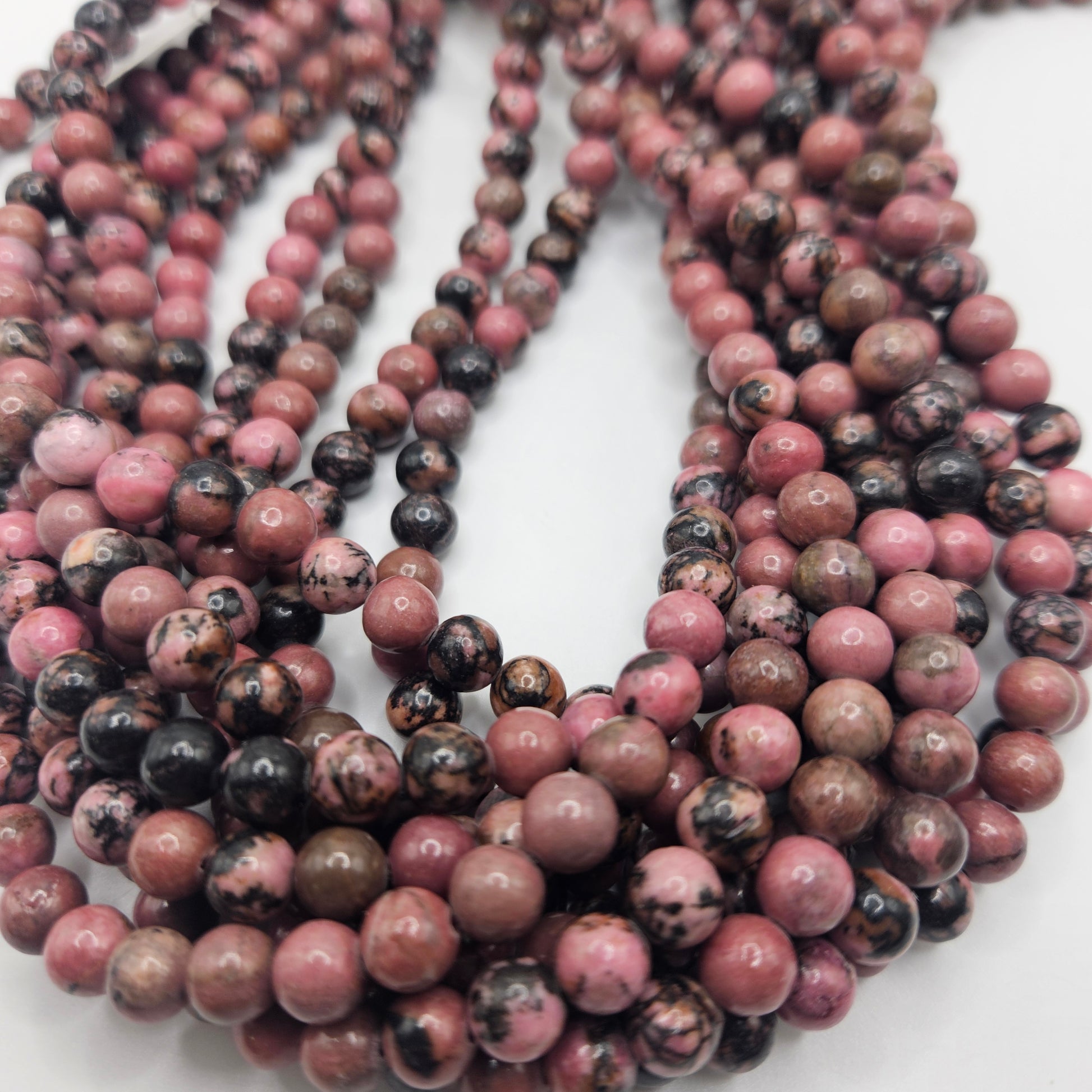 6mm Pink Rhodonite Bead Strand.