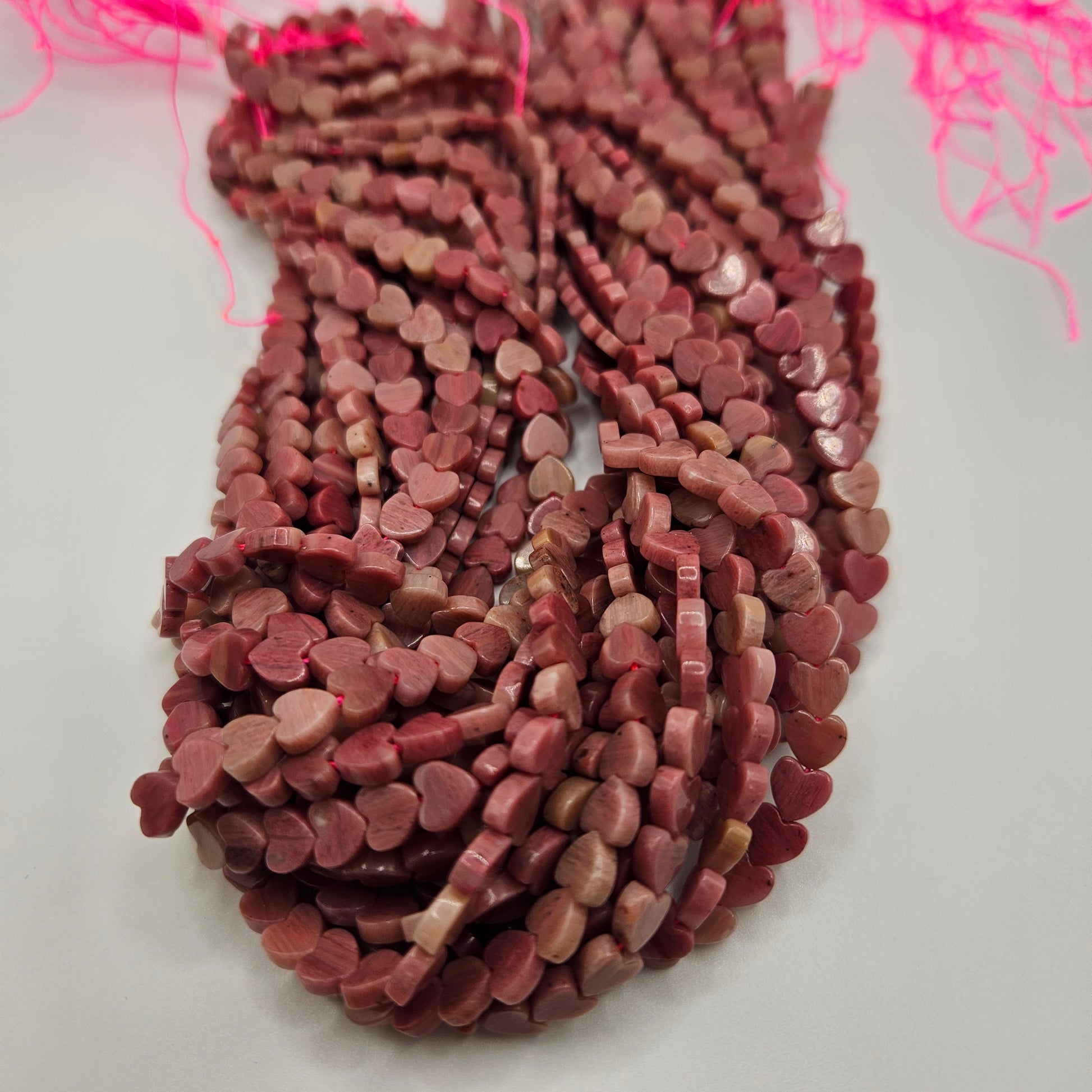 6mm Rhodochrosite Heart Bead Strand.
