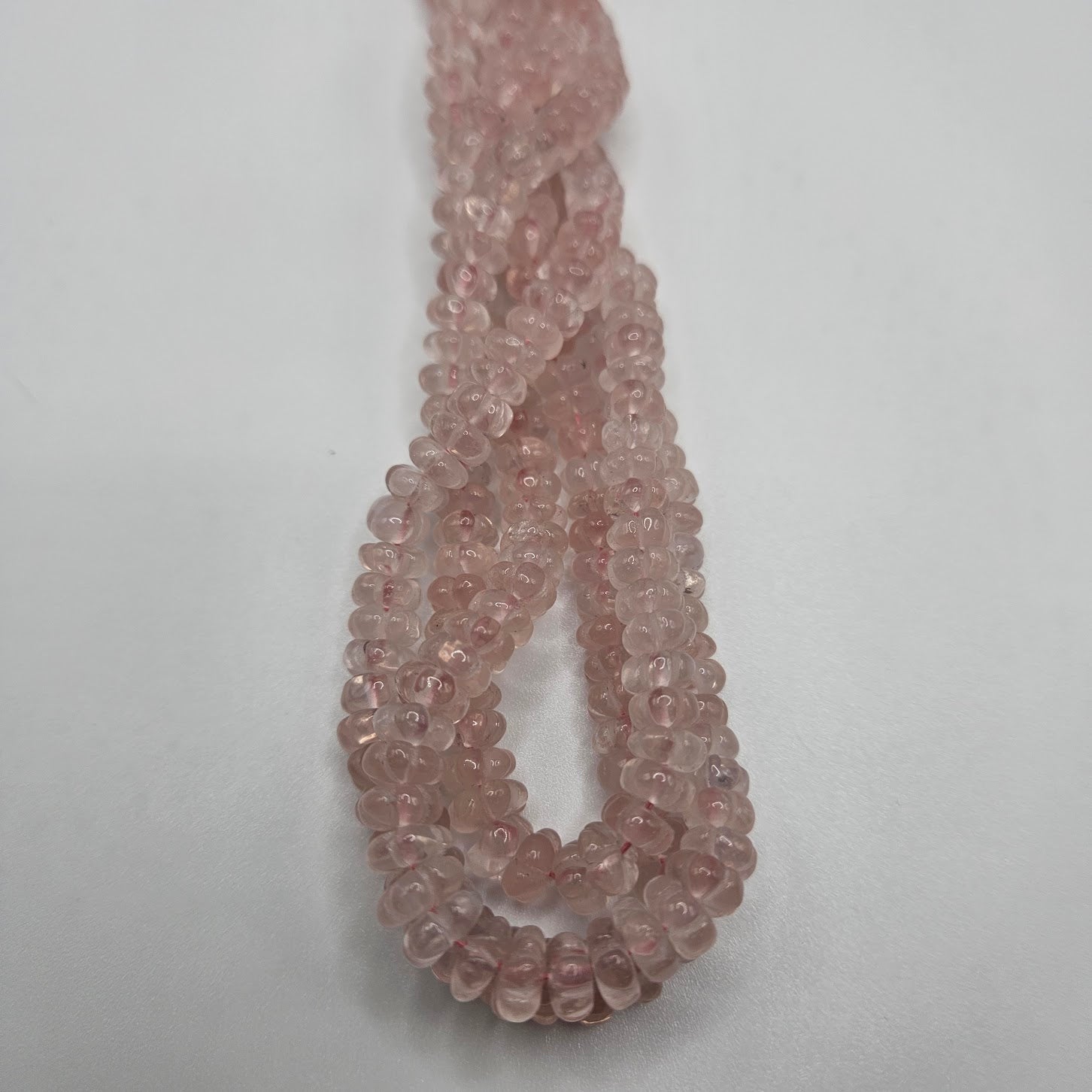 6mm Rose Quartz Flower Carving Strand.