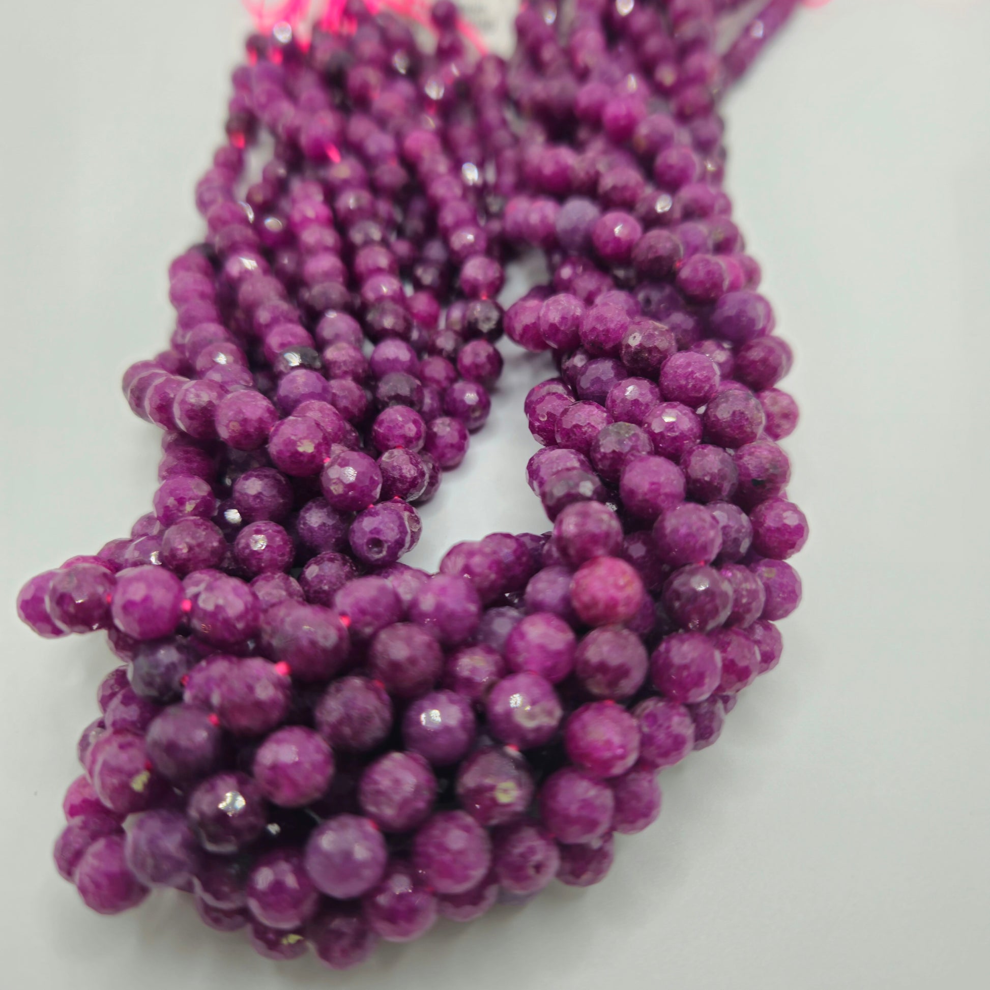6mm Ruby Corundom Faceted Round Bead Strand.