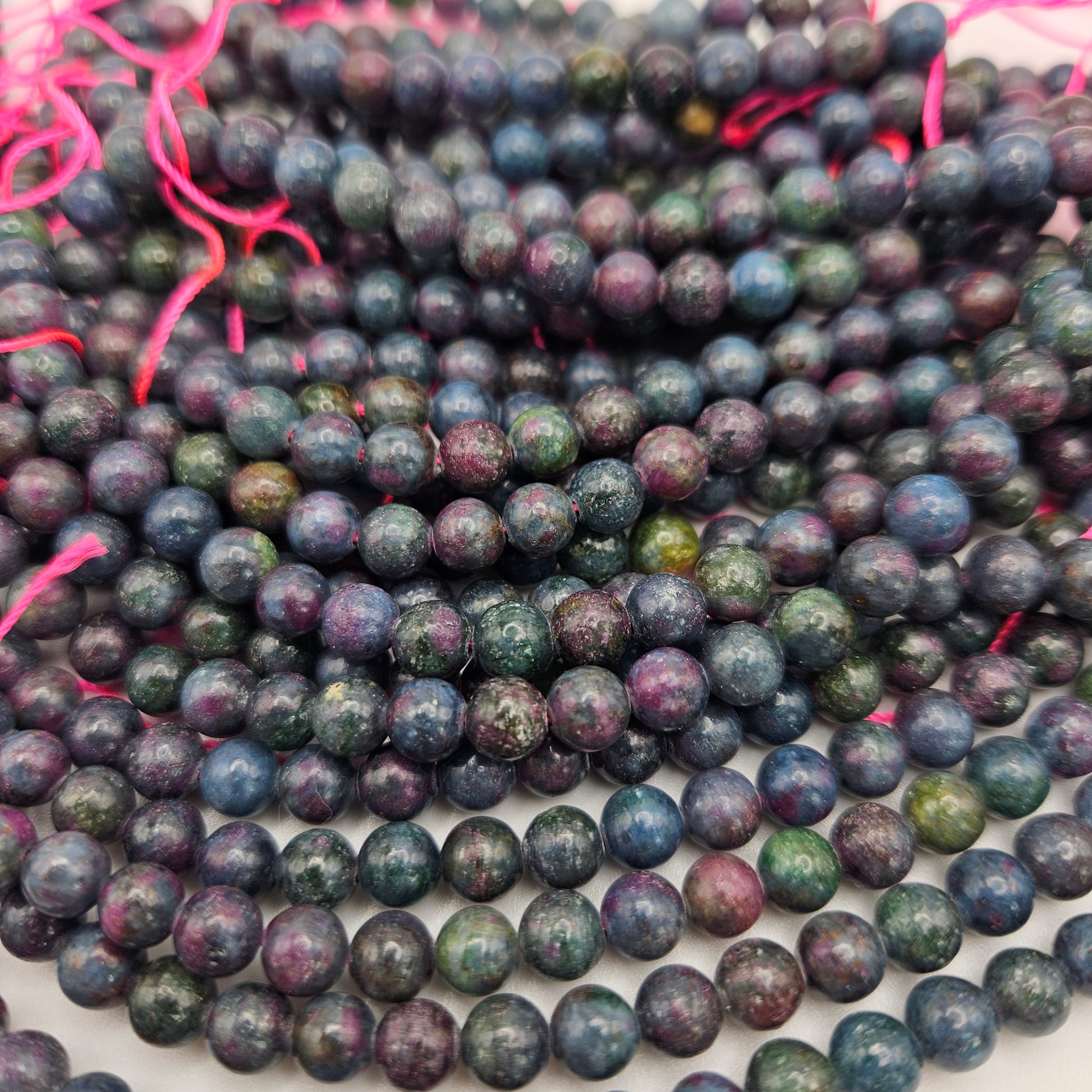 6mm Ruby Kyanite Round Bead Strand.