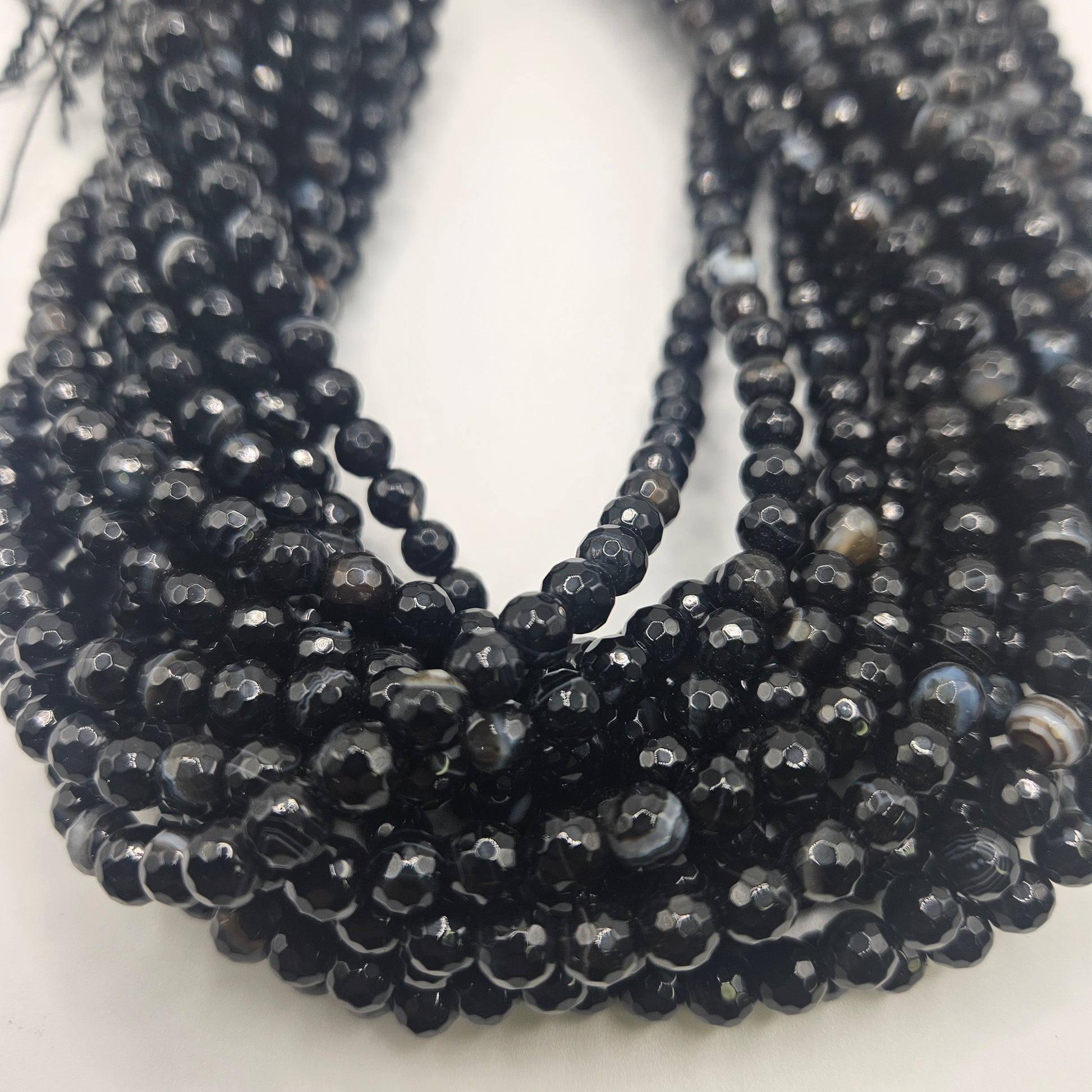 6mm Sardonyx Faceted Round Bead Strand.