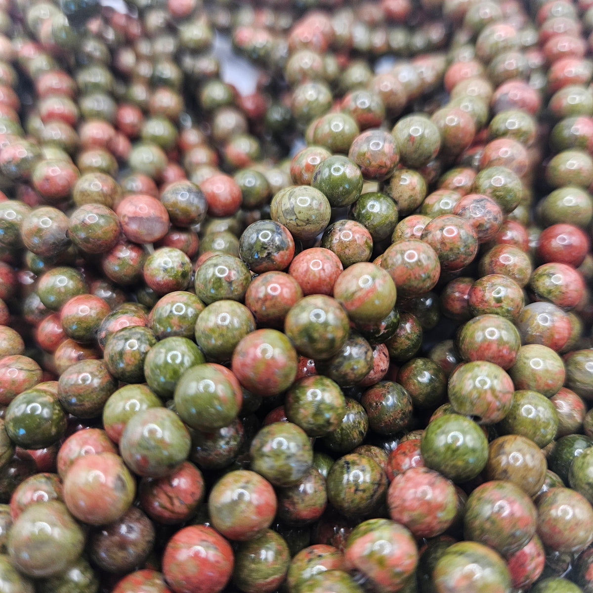 6mm Unakite Jasper Round Bead Strand.