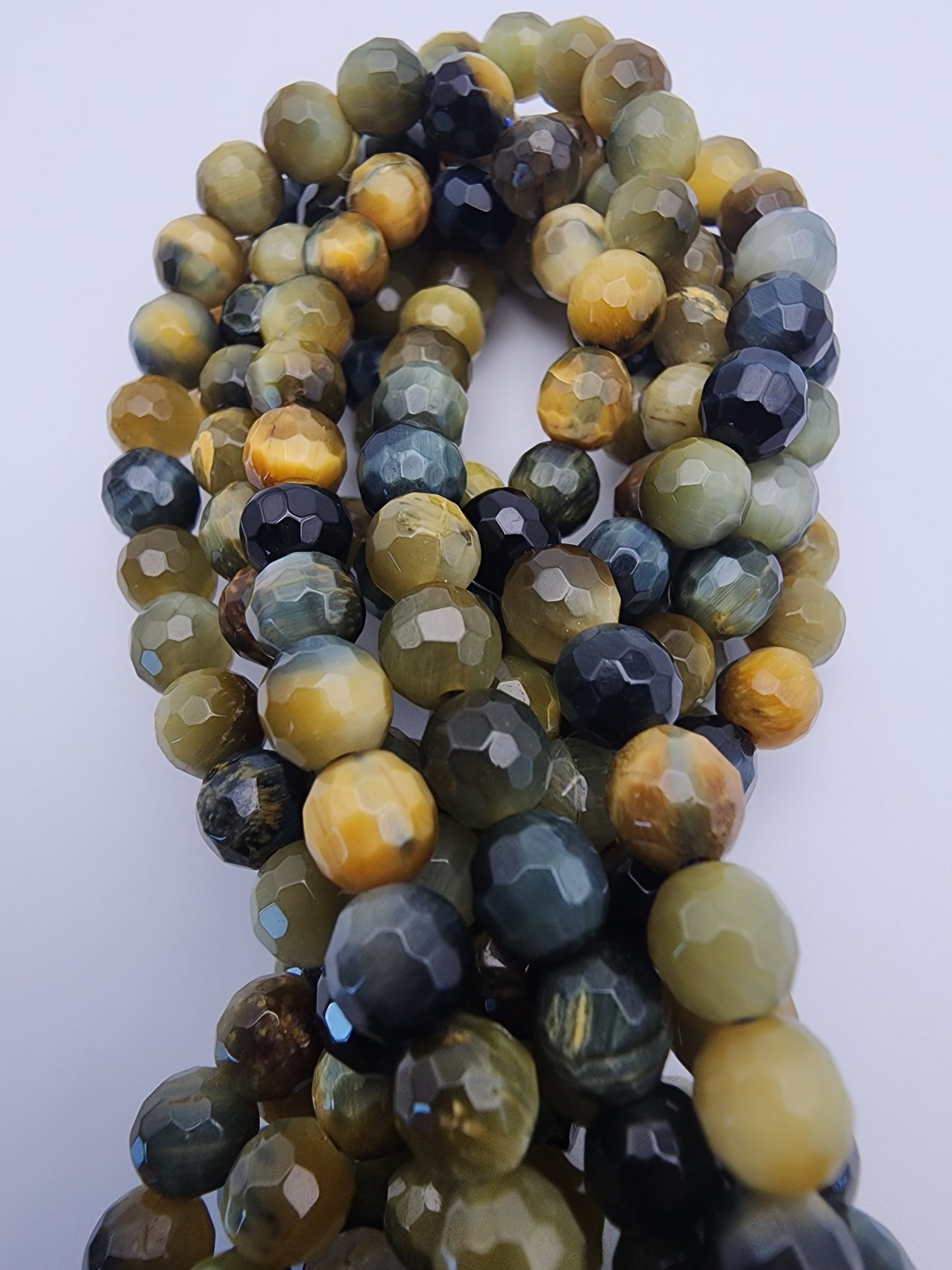 6mm Yellow And Blue Tiger's Eye Faceted Bead Strand.