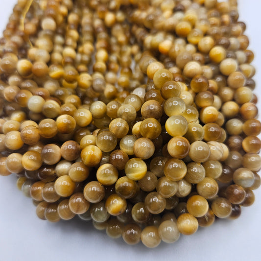 6mm Yellow Tiger's Eye Round Bead Strand.