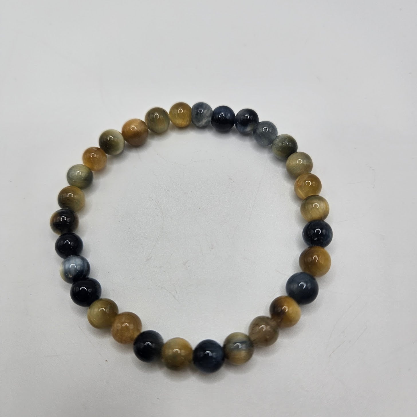 6mm Yellow and Blue Tiger Eye Stretch Bracelet.