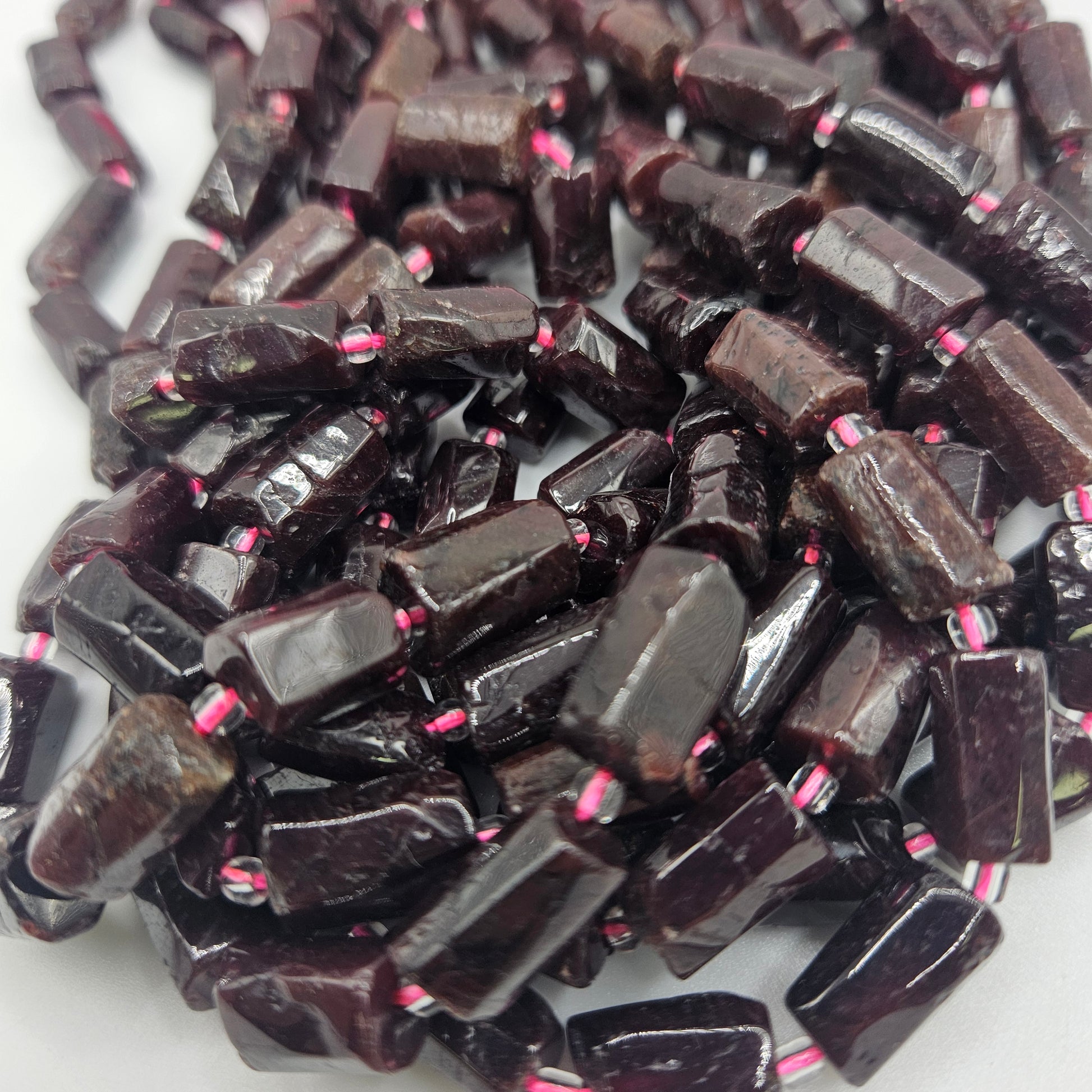 6x8mm Garnet Rough Barrel Beads.