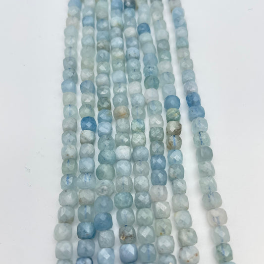 5mm Aquamarine Cube Faceted Strand