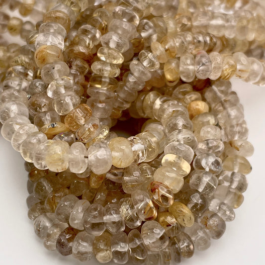 5mm Gold Rutilated Quartz Rondelle Graduated Smooth