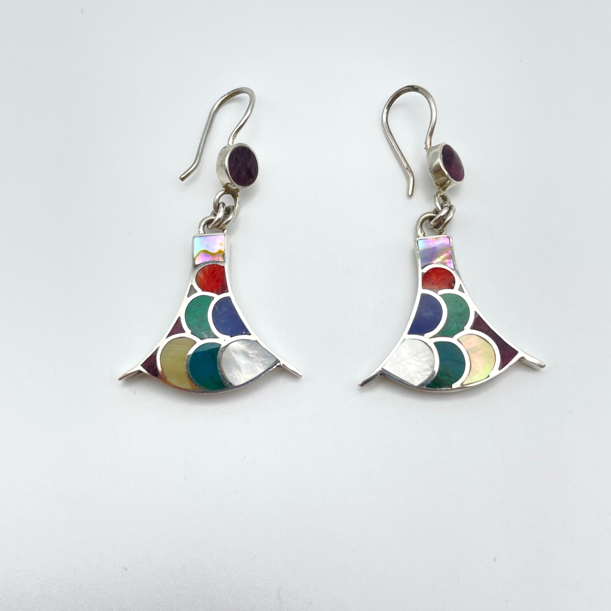 Peruvian Stone Inlay Earrings Sterling Silver