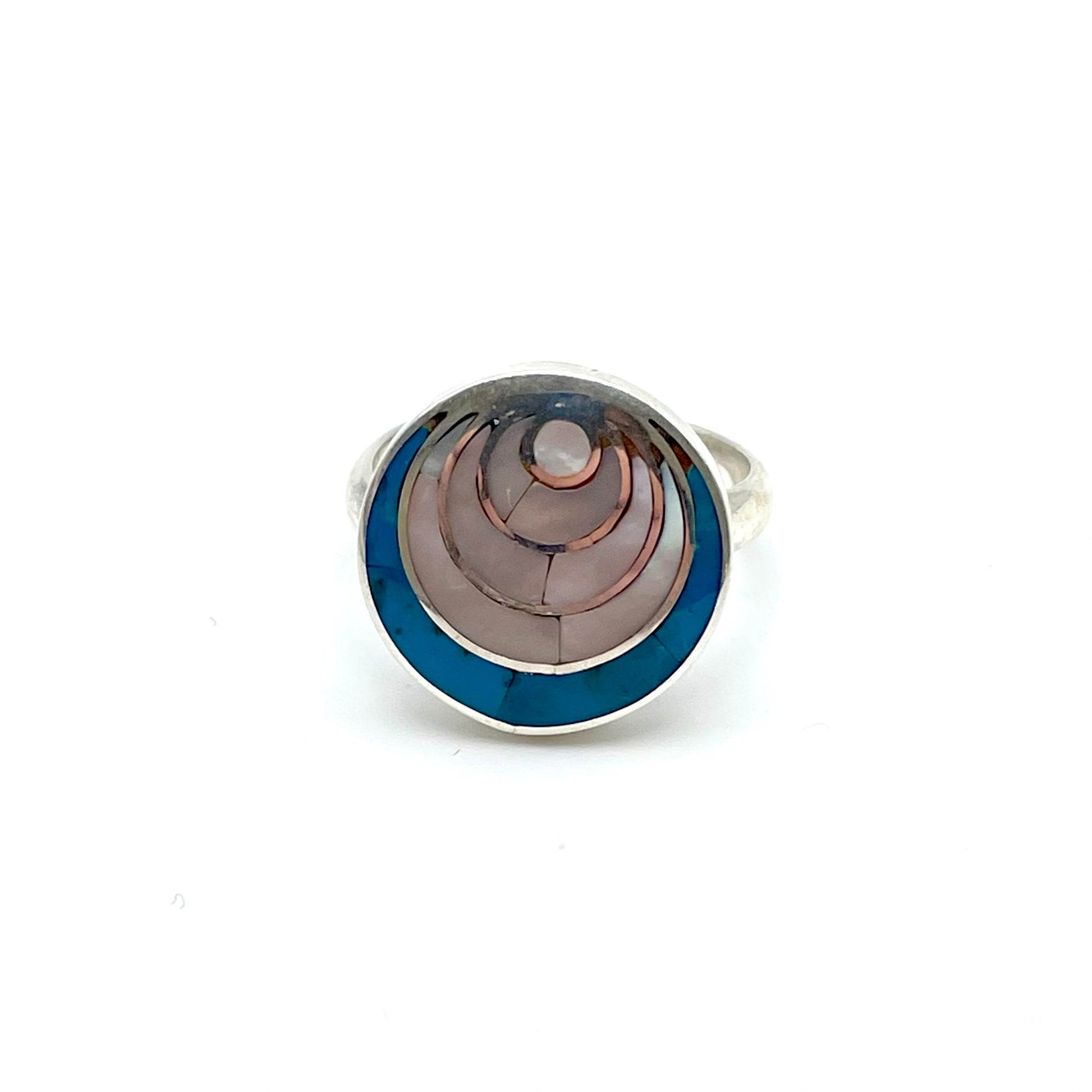 Inlay Crescent adjustable Ring Peruvian Silver
