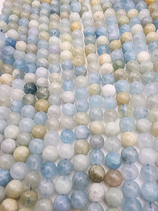 7mm Aquamarine Round Bead Strand.