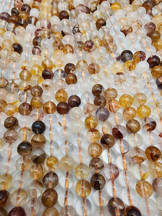 7mm Fire Quartz Round Bead Strand.