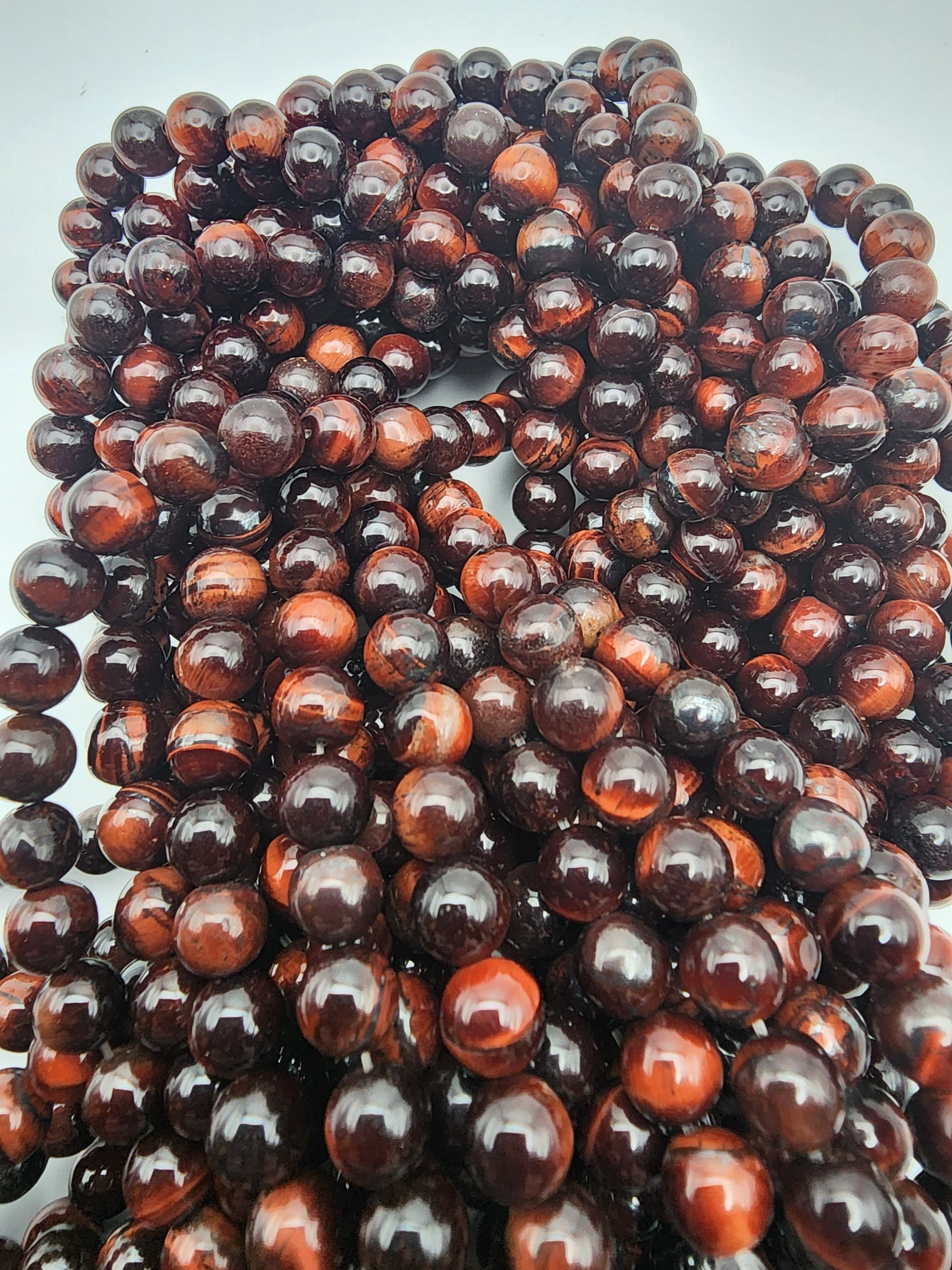 7mm Red Tiger's Eye Round Bead Strand.