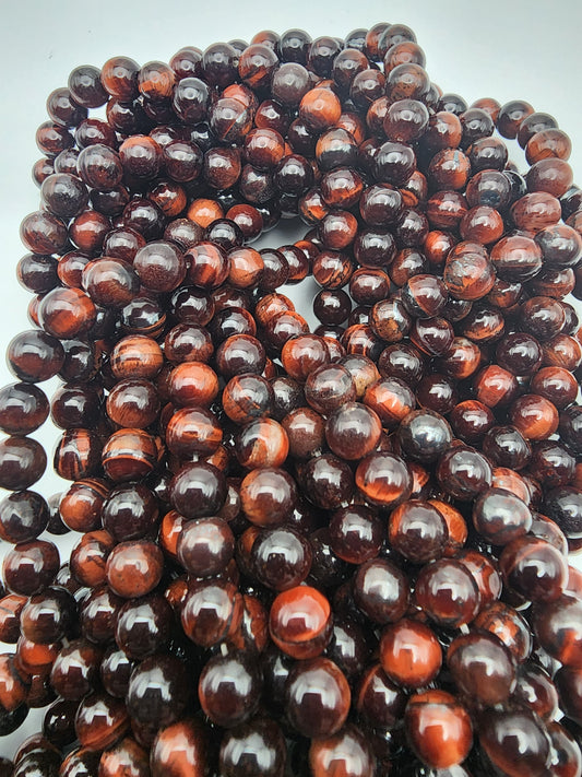 7mm Red Tiger's Eye Round Bead Strand.