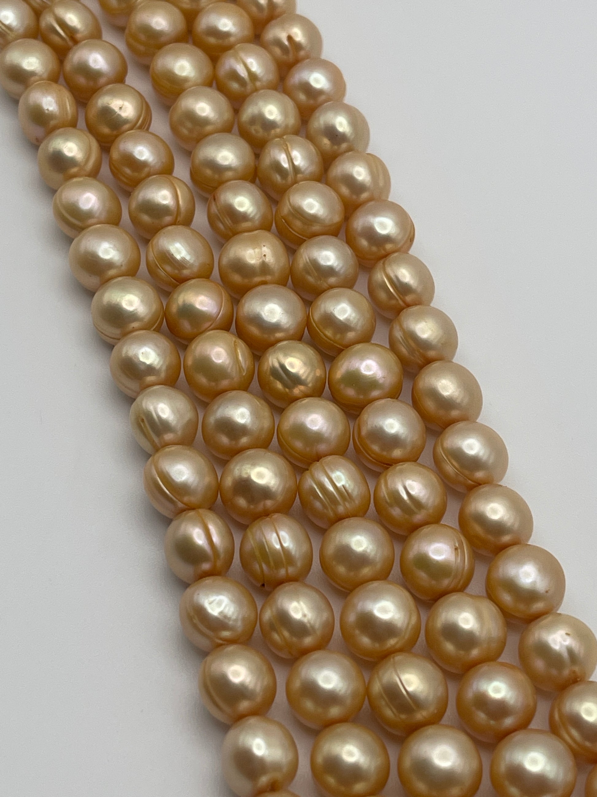 8-9mm Gold Potato Pearl Bead Strand.
