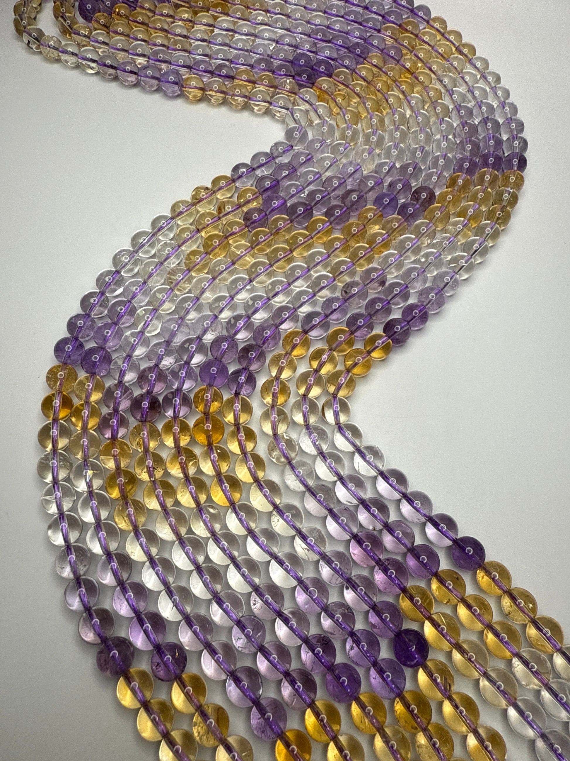 8mm Amethyst Citrine Ombré Strand Round Smooth.