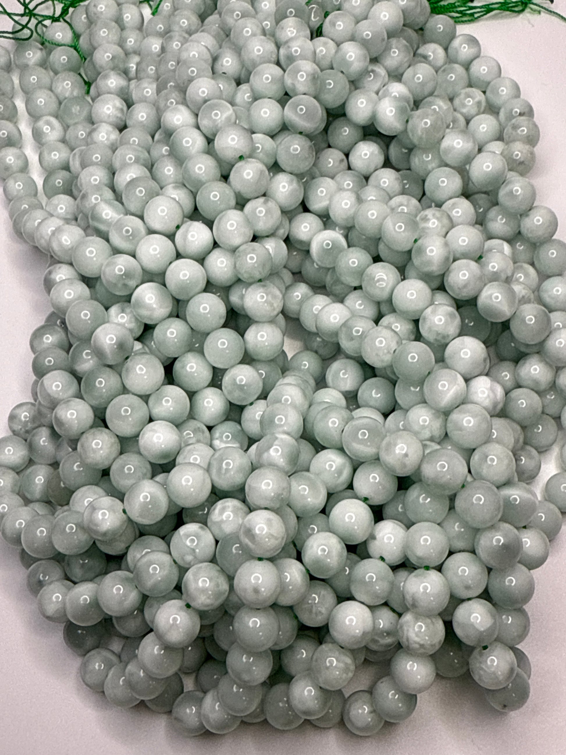 8mm Green Angelite Round Smooth.