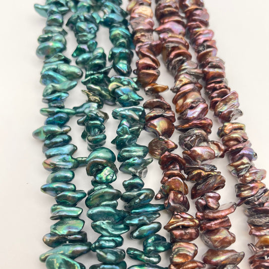 8mm Pearl Chips Brown & Blue Strand