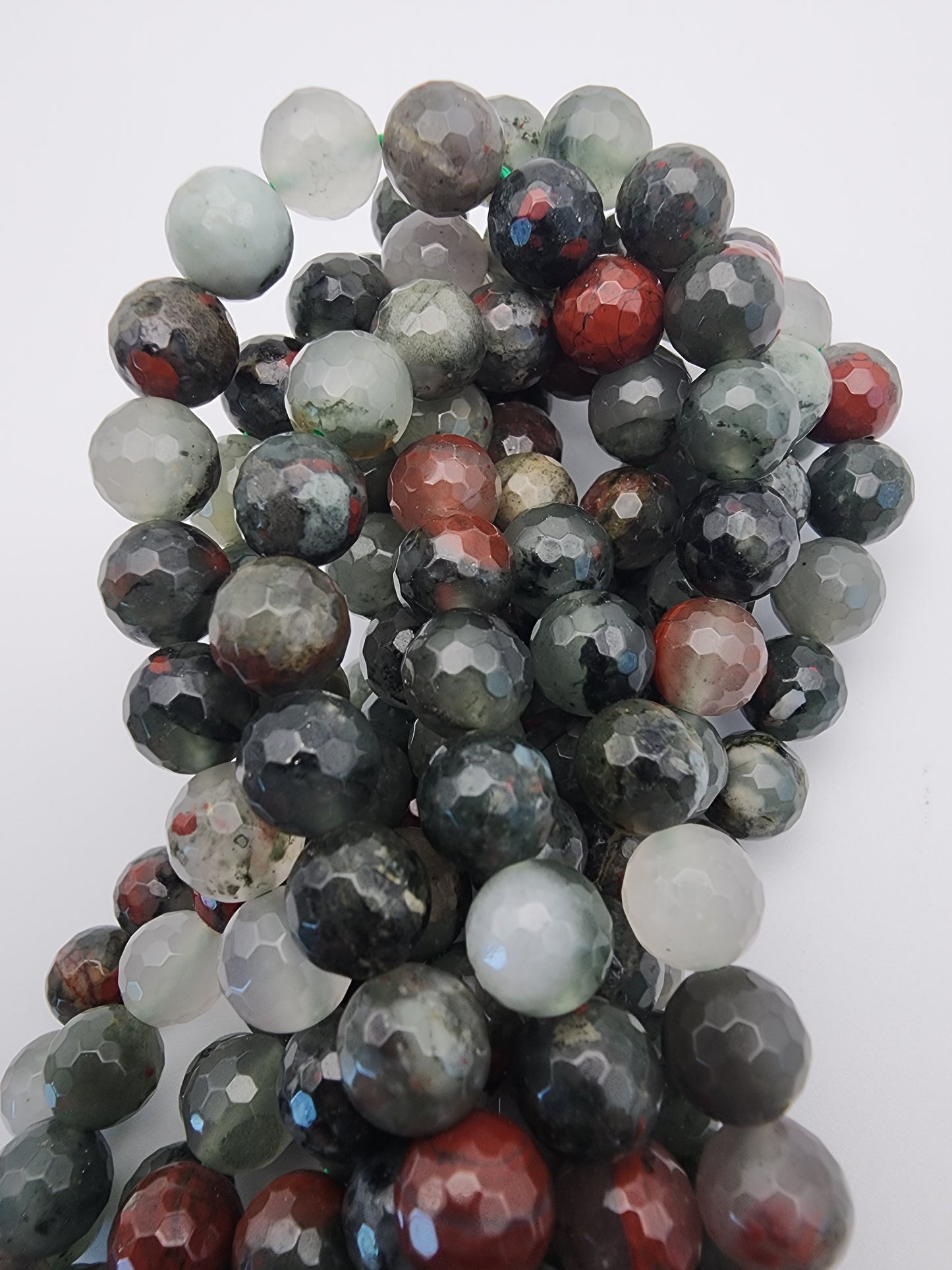 8mm African Bloodstone Faceted Bead Strand.