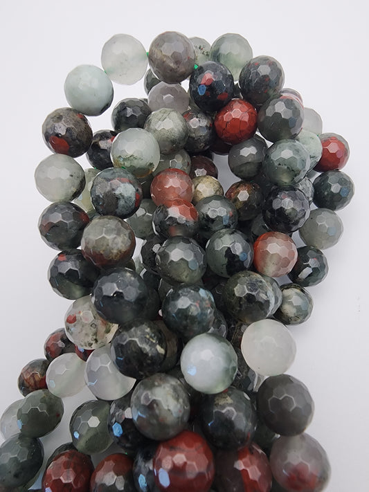 8mm African Bloodstone Faceted Bead Strand.