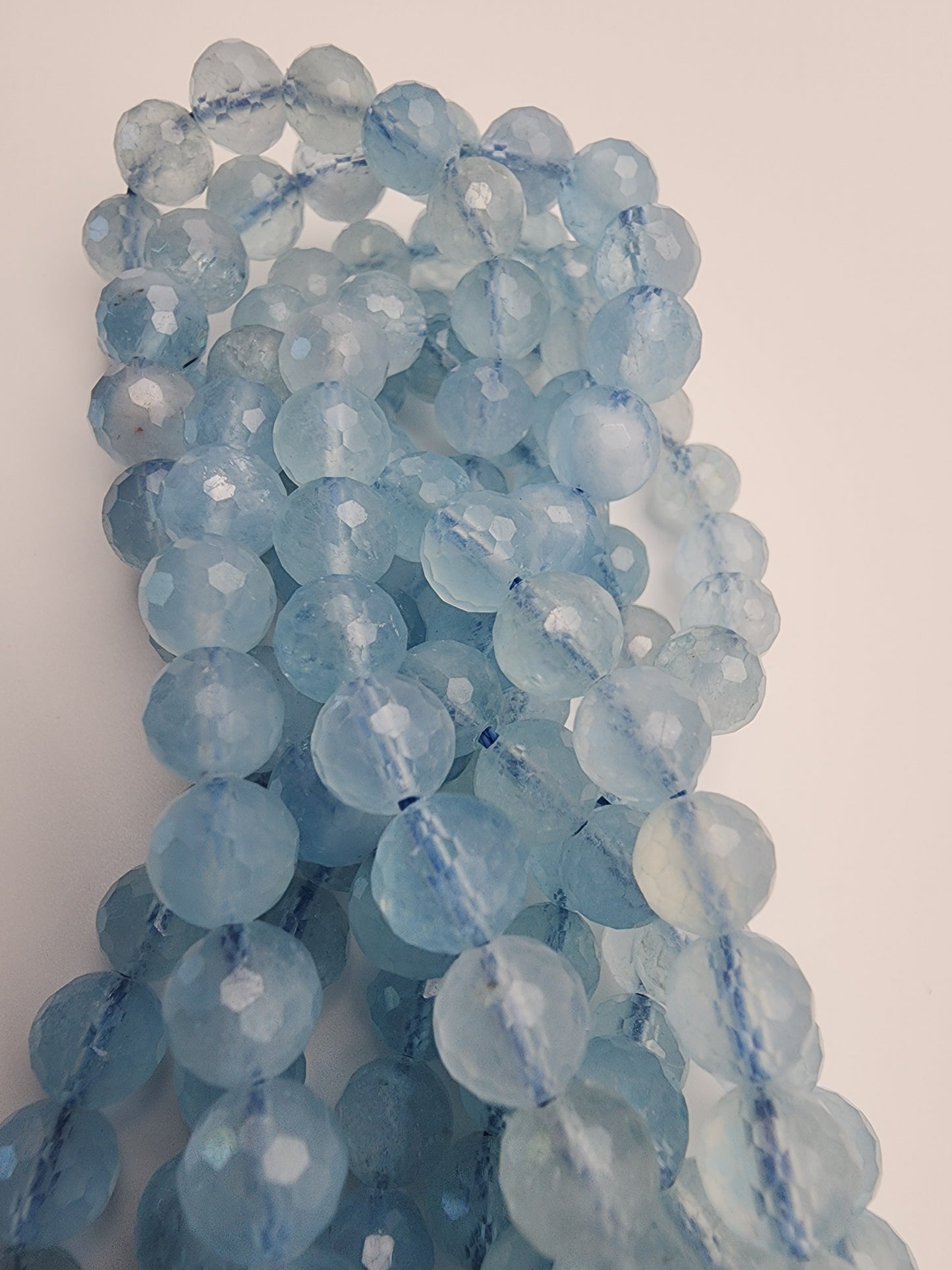 8mm Aquamarine Faceted Bead Strand.