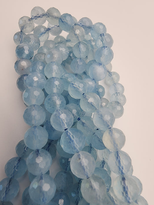 8mm Aquamarine Faceted Bead Strand.